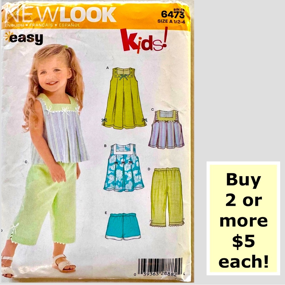 Simplicity New Look 6473 Toddler Uncut Pattern (Sizes 1/2, 1, 2, 3, 4)